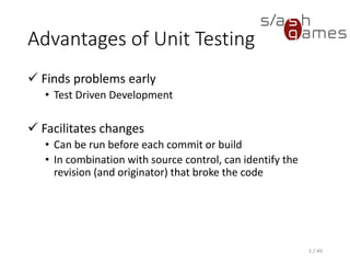 Unit Testing with NUnit
• Unit Testing framework for all .NET languages
• Initially ported from JUnit
• Written entirely in C#
• Stand-alone tools and R# integration
5 / 49
 