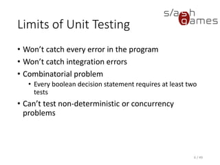 Setting up NUnit
1. Add new Class Library project to the solution.
2. Add reference to bin/framework/nunit.framework.dll.
6 / 49
 