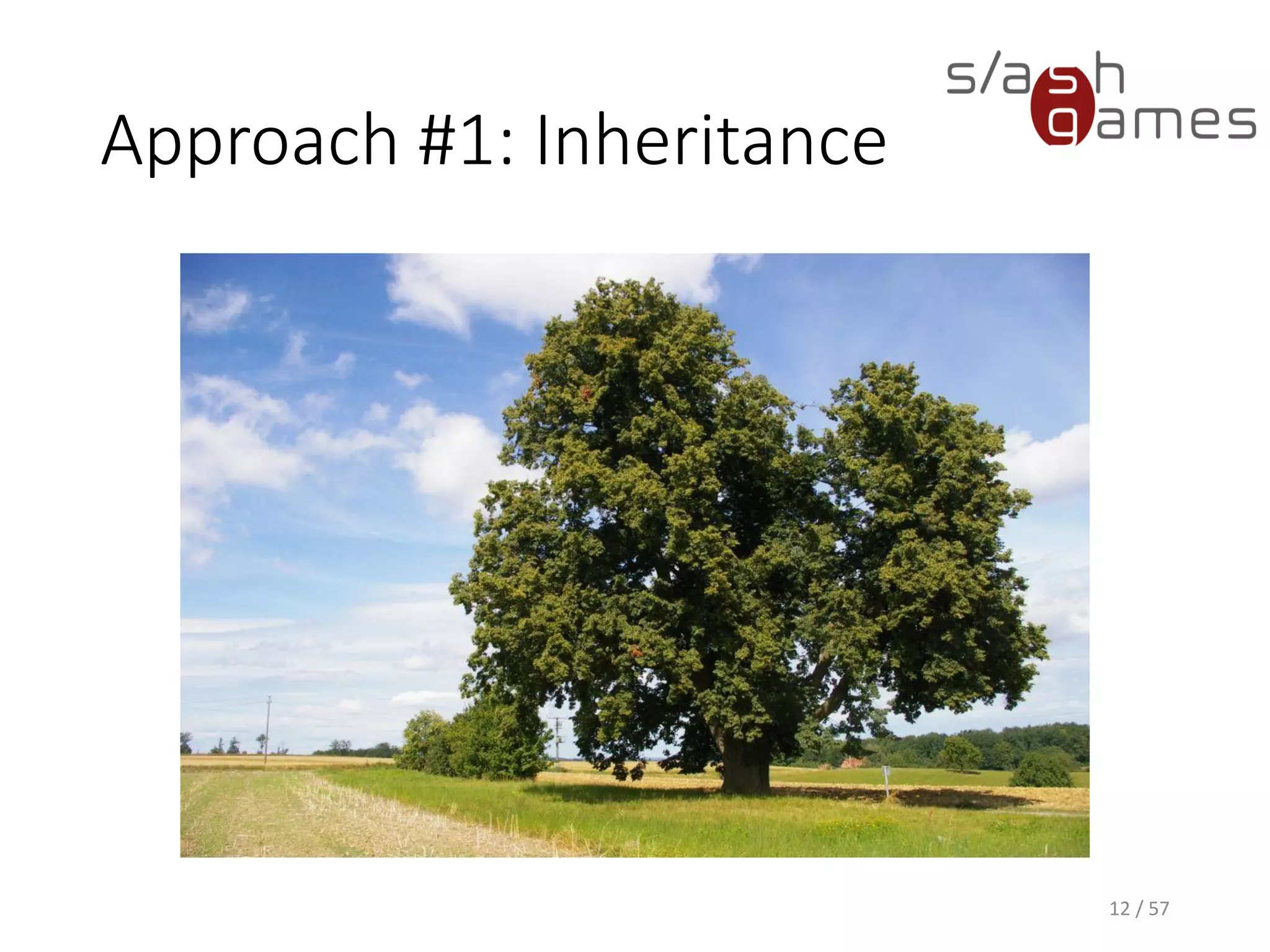 Approach #1: Inheritance
12 / 57
 