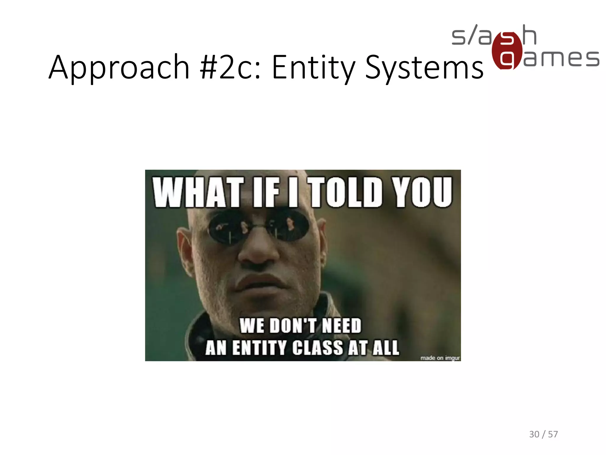 Approach #2c: Entity Systems
30 / 57
 