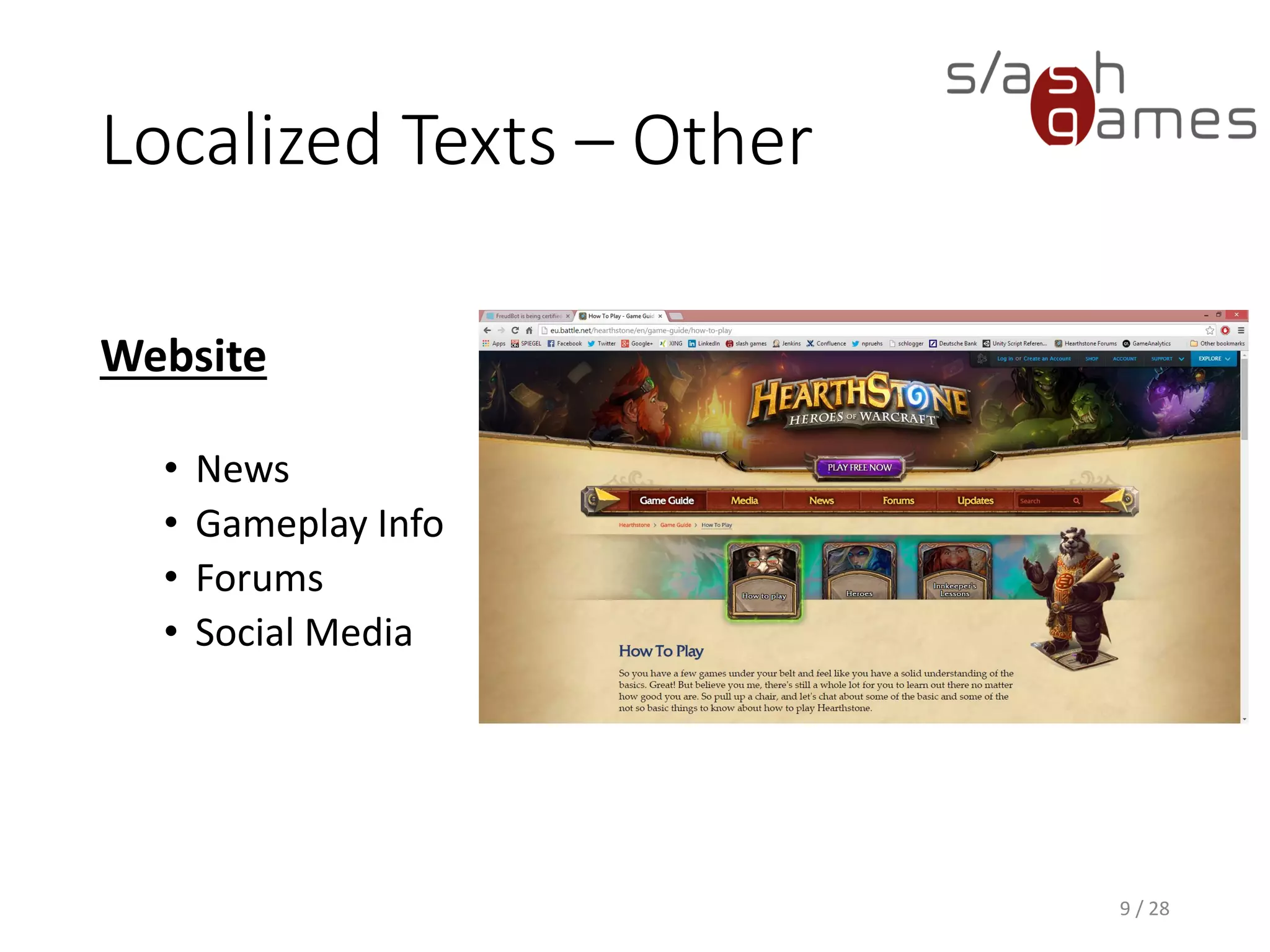 Localized Texts – Other Website • News • Gameplay Info • Forums • Social Media 9 / 28 