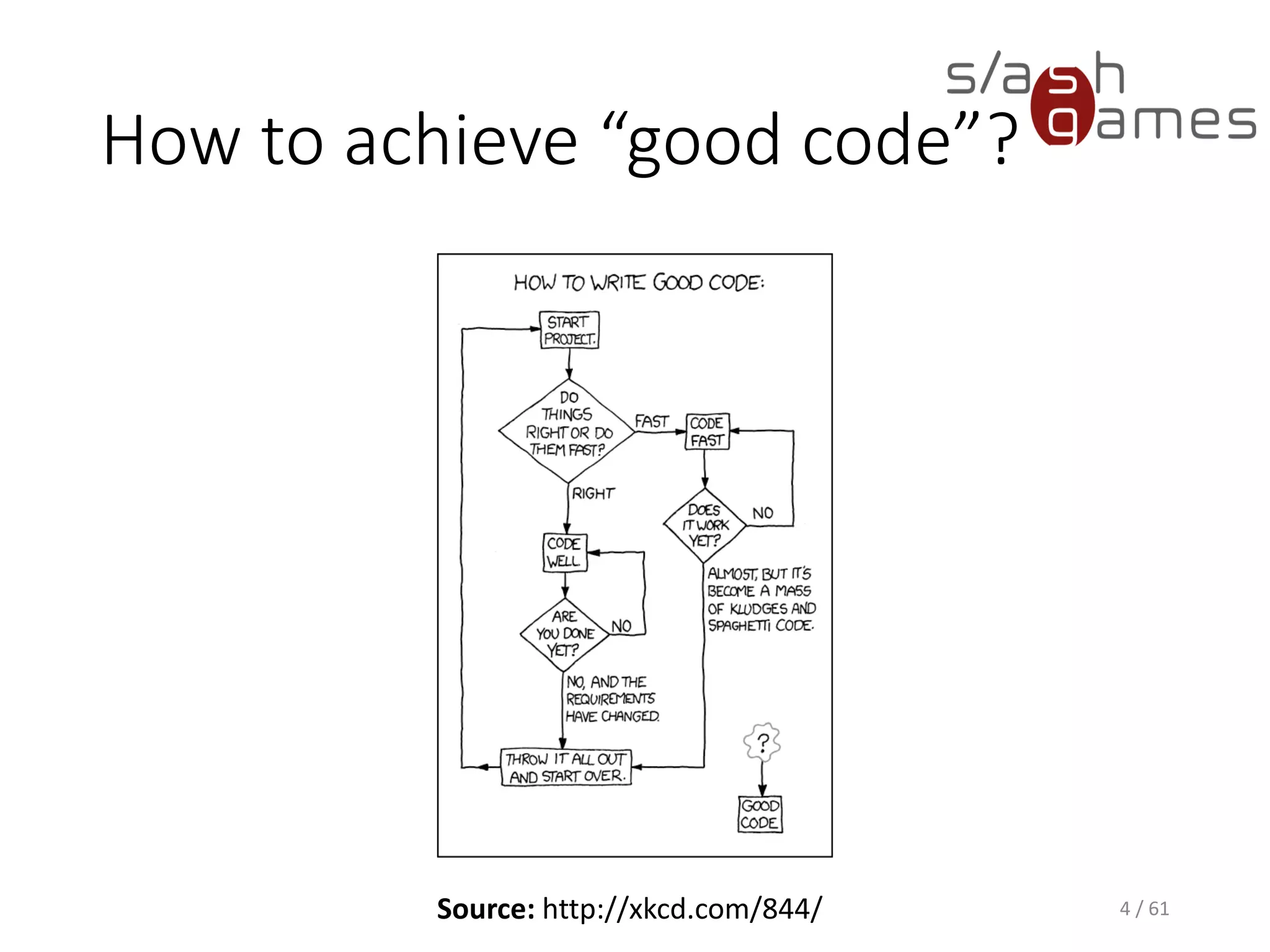 How to achieve “good code”?
Source: http://xkcd.com/844/ 4 / 61
 