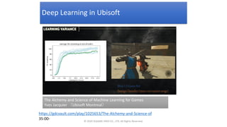 https://gdcvault.com/play/1025653/The-Alchemy-and-Science-of
35:00-
Deep Learning in Ubisoft
© 2020 SQUARE ENIX CO., LTD. All Rights Reserved.
The Alchemy and Science of Machine Learning for Games
Yves Jacquier （Ubisoft Montreal）
 