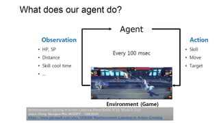 Reinforcement Learning in Action: Creating Arena Battle AI for 'Blade & Soul'
Jinyun Chung, Seungeun Rho, NCSOFT, （GDC2019）
https://www.gdcvault.com/play/1026406/Reinforcement-Learning-in-Action-Creating
 