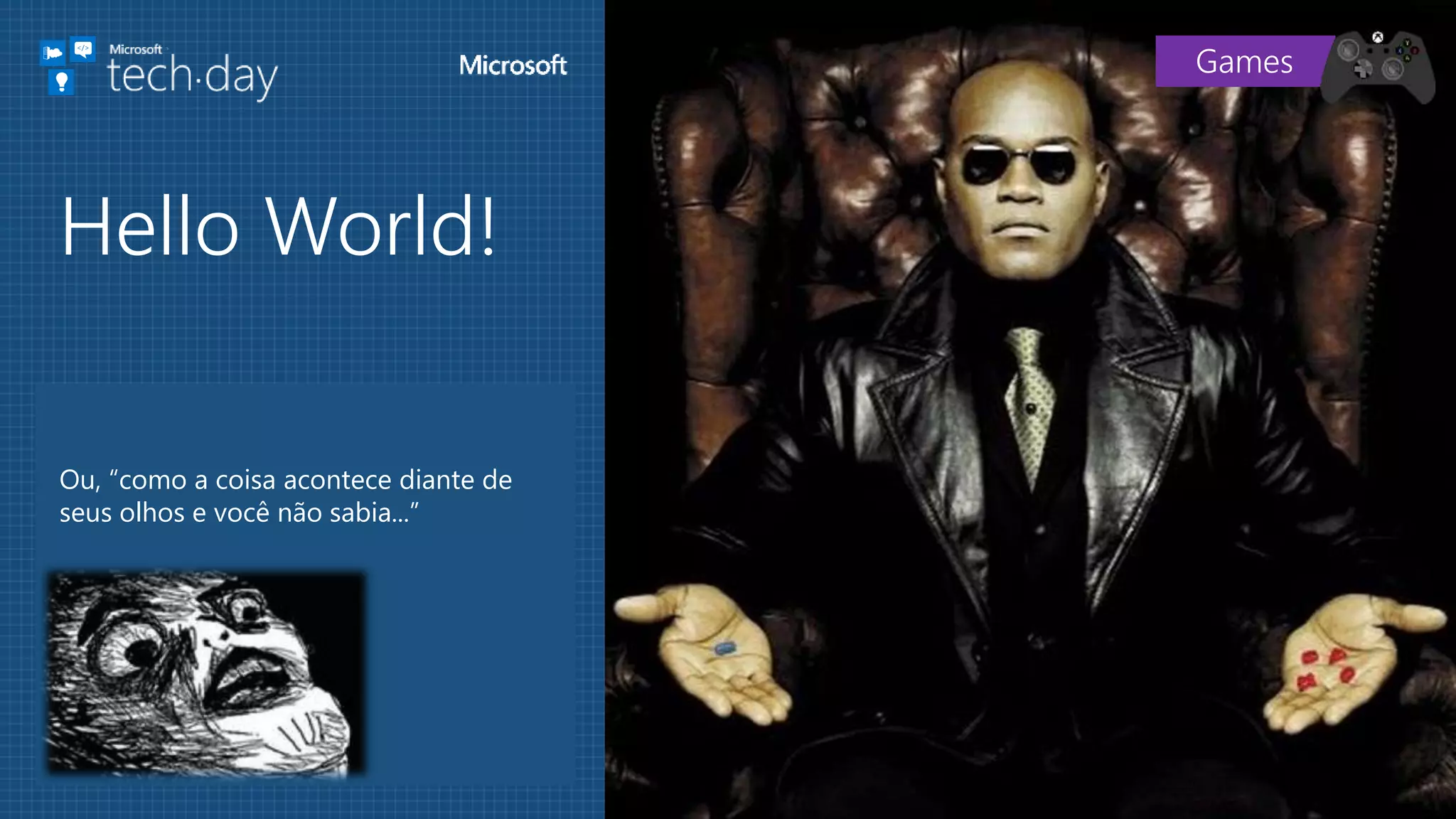 Ou, “como a coisa acontece diante de
seus olhos e você não sabia...”
Hello World!
Games
 