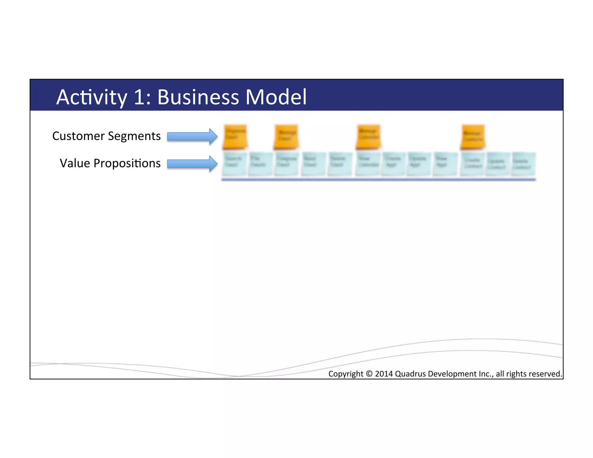 Copyright*©*2014*Quadrus*Development*Inc.,*all*rights*reserved.*Copyright*©*2014*Quadrus*Development*Inc.,*all*rights*reserved.*
AcLvity*1:*Business*Model*
Customer*Segments*
Value*ProposiLons*
 