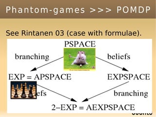 Phantom-games >>> POMDP

See Rintanen 03 (case with formulae).
 