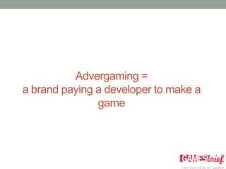 Advergaming =
a brand paying a developer to make a
               game
 