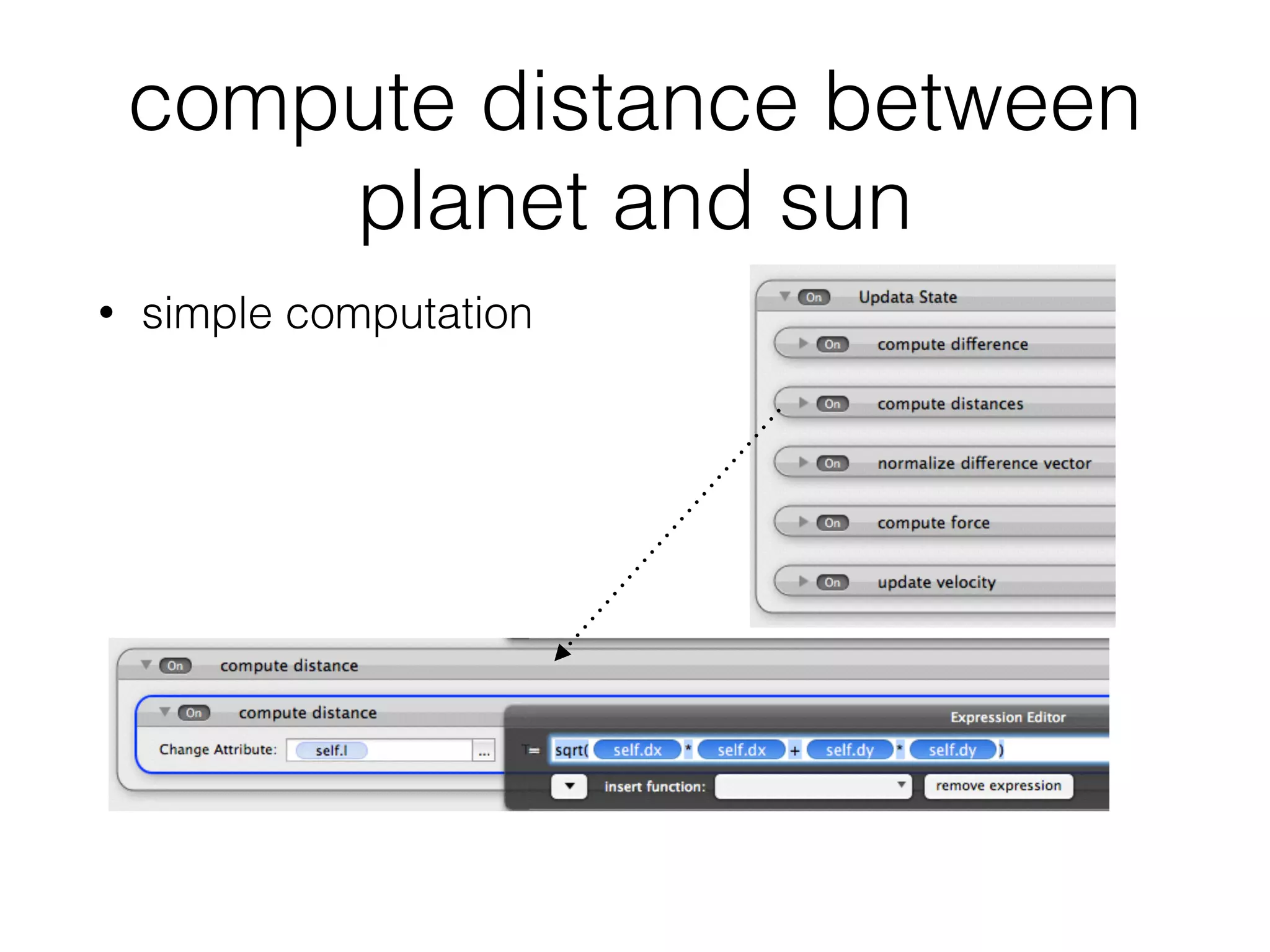 compute distance between
planet and sun
• simple computation
 