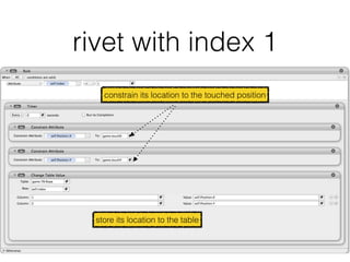 rivet with index 1
constrain its location to the touched position
store its location to the table
 