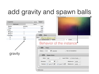 add gravity and spawn balls
gravity
Behavior of the instance
 