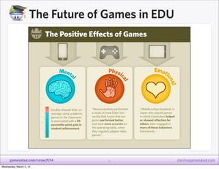 The Future of Games in EDU

gamesalad.com/sxsw2014
Wednesday, March 5, 14

5

danm@gamesalad.com

 