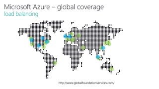 Microsoft Azure – global coverage
load balancing
http://www.globalfoundationservices.com/
 