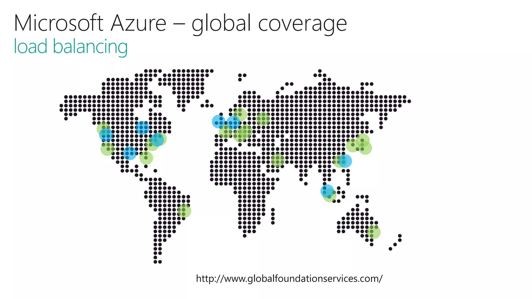 Microsoft Azure – global coverage
load balancing
http://www.globalfoundationservices.com/
 