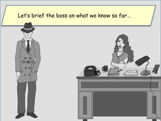 Let’s brief the boss on what we know so far…
 