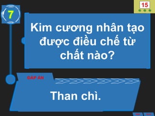 Kim cương nhân tạo
được điều chế từ
chất nào?
ĐÁP ÁN
Than chì.
7
ANS BACK
 