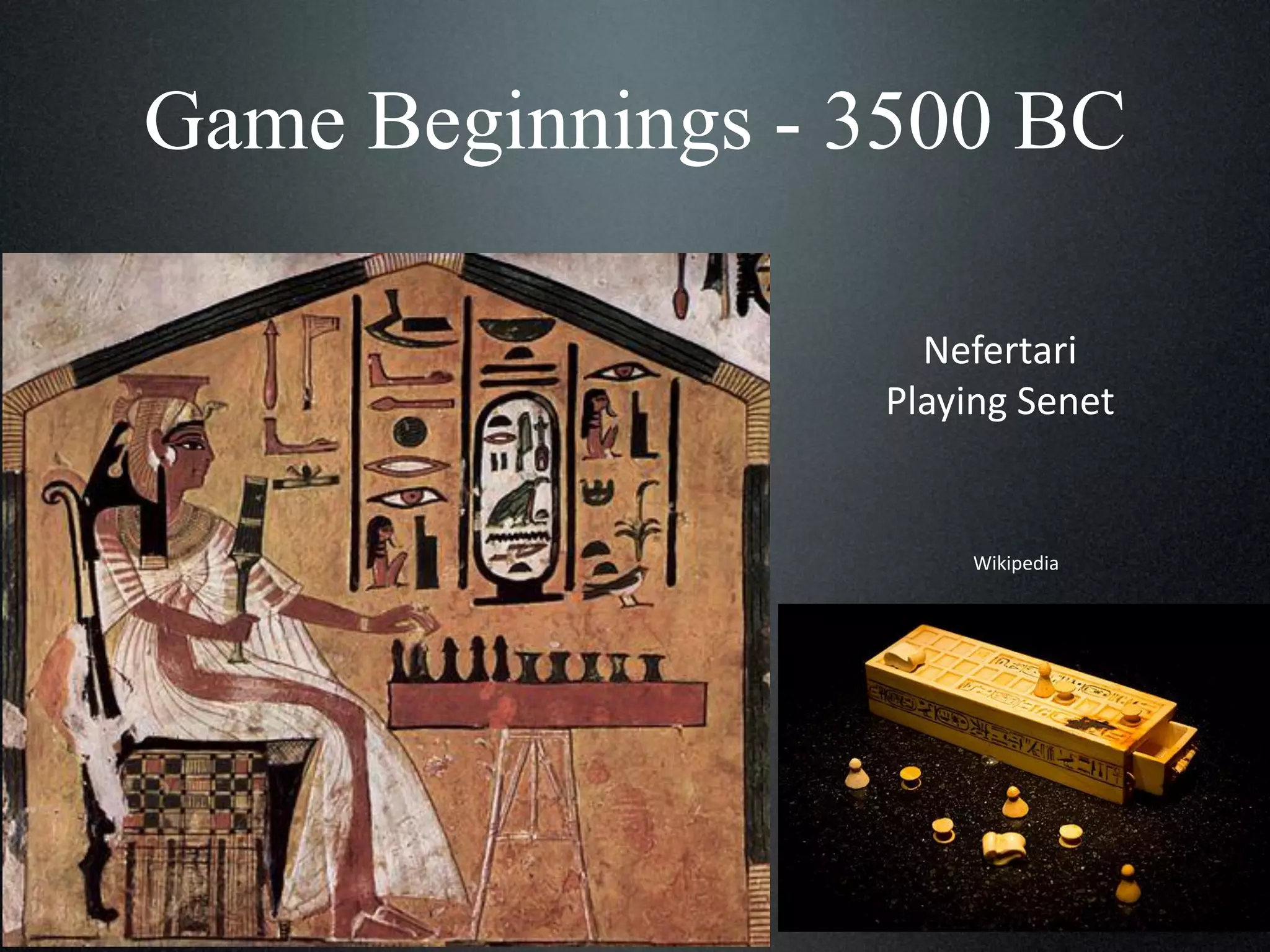 Game Beginnings - 3500 BC
Nefertari
Playing Senet

Wikipedia

 