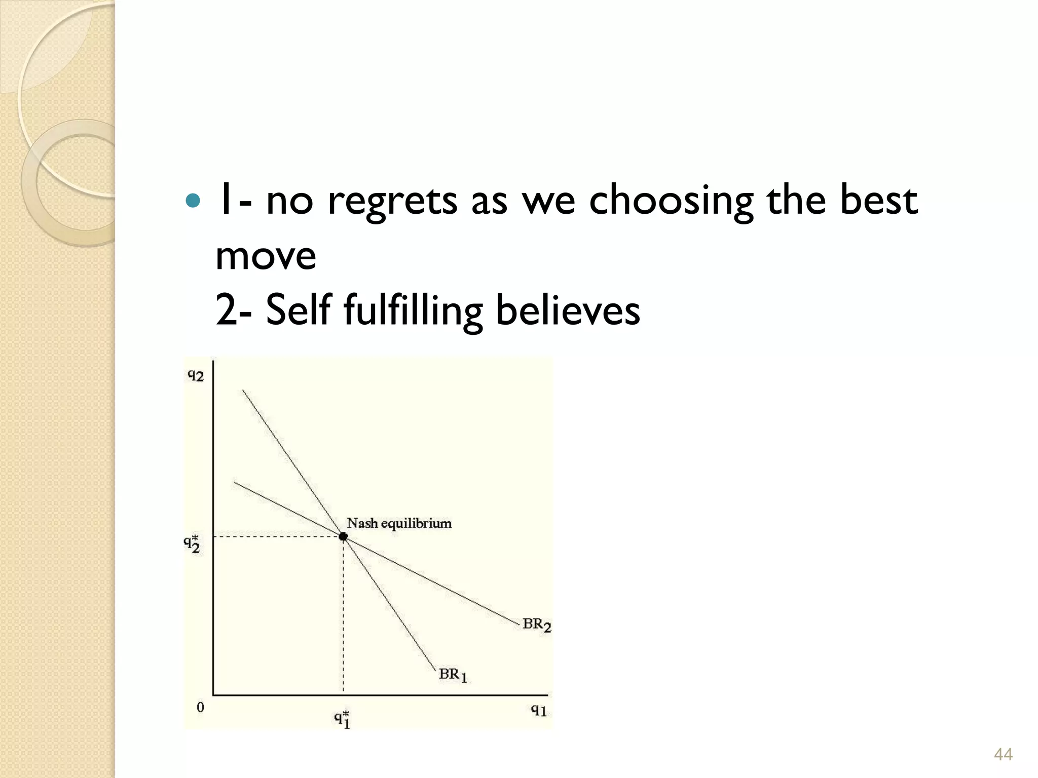    1- no regrets as we choosing the best
    move
    2- Self fulfilling believes




                                            44
 