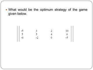  What would be the optimum strategy of the game
 given below.
 