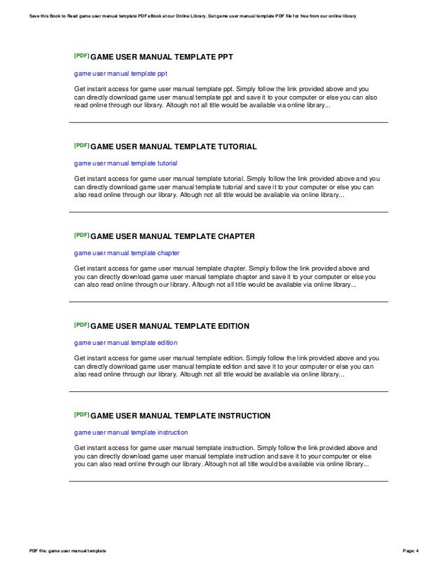game user manual template