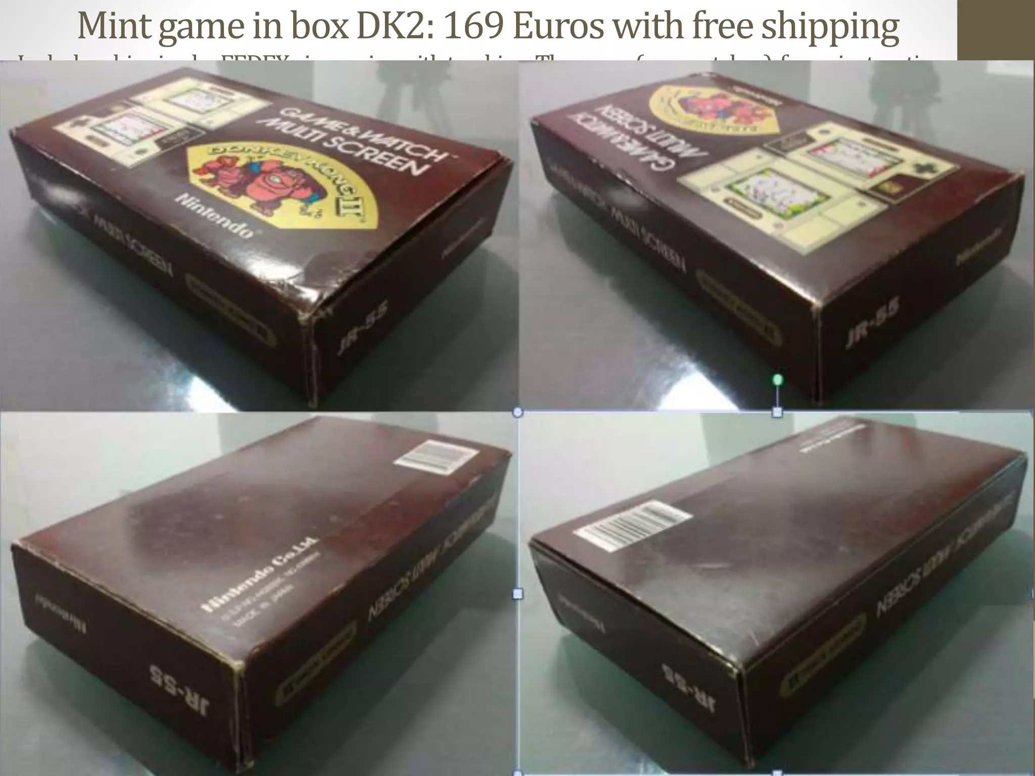 MintgameinboxDK2:169Euroswithfreeshipping
IncludesshippingbyFEDEXaircourierwithtracking.Thegame(noscratches),foam,instructions,
cautionsheet,howtoplaysheetsheetandreddotstickersarebrandnewmint..Theboxhassome
shelfwearbutisstillinverygoodconditionwithallitsflaps.
 