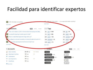Facilidad para identificar expertos
 