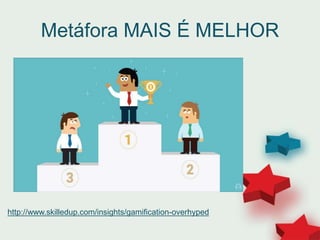 Metáfora MAIS É MELHOR
http://www.skilledup.com/insights/gamification-overhyped
 
