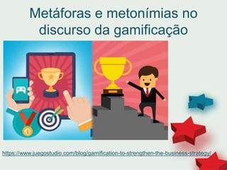 Metáforas e metonímias no
discurso da gamificação
https://www.juegostudio.com/blog/gamification-to-strengthen-the-business-strategy/
 