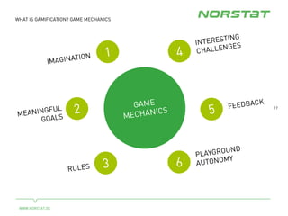 17
WWW.NORSTAT.DE
WHAT IS GAMIFICATION? GAME MECHANICS
 