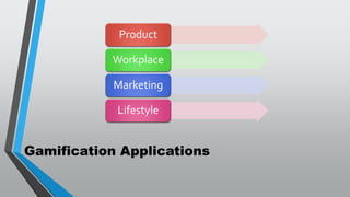 Gamification Applications
Product
Workplace
Marketing
Lifestyle
 