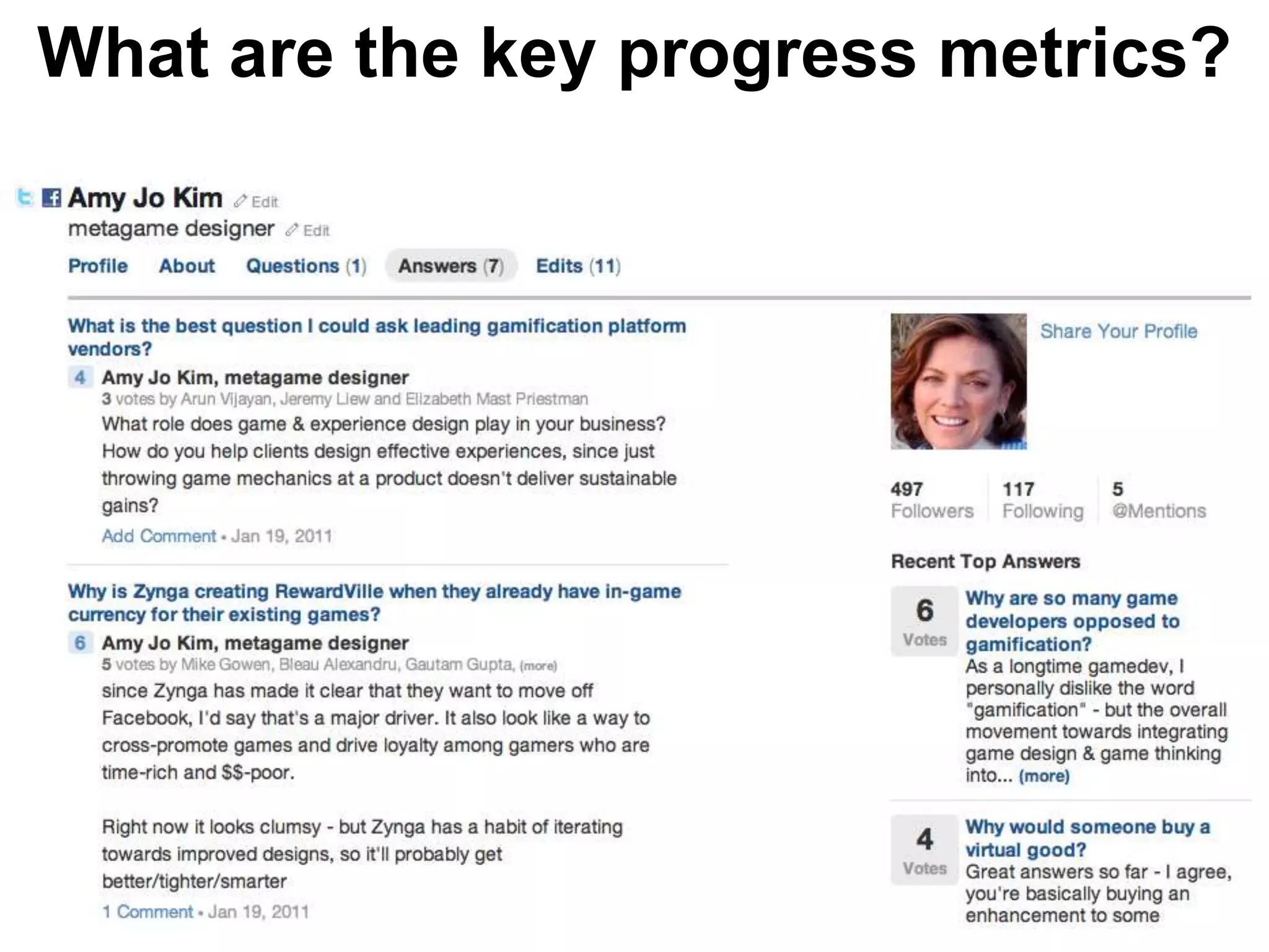 What are the key progress metrics?