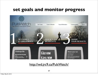 set goals and monitor progress




                             http://wd.jrc9.ca/PulsWatch/
                             ...