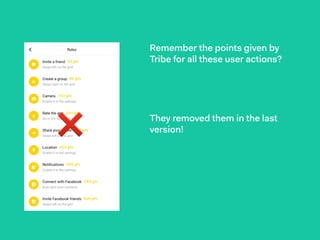 Remember the points given by
Tribe for all these user actions?
They removed them in the last
version!
❌
 