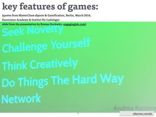 ulfgruener.de | 201572
Storytelling
How to apply this to storytelling?
• clear goals, milestones: a good story has a clear goal, every paragraph is a clear milestone
• well known rules: how to read this story?
• room for maneuver: let your reader find his/her own way through the story - or at least give some options
• transparency: be transparent on what do we know, what we don't know *
ulfgruener.com/edu
* Dan Gillmor, 2009: "Transparency would be a core element of our journalism. One example of many: every print
article would have an accompanying box called "Things We Don't Know," a list of questions our journalists
couldn't answer in their reporting. TV and radio stories would mention the key unknowns. Whatever the medium,
the organisation's website would include an invitation to the audience to help fill in the holes, which exist in every
story." http://www.theguardian.com/commentisfree/cifamerica/2009/oct/02/dan-gillmor-22-rules-news
 