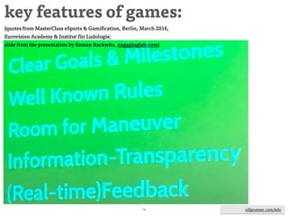 ulfgruener.de | 201574
Storytelling
If journalists use Gamification in their storytelling –
these 3 features are the most challenging:
• instant feedback for our audience while reading a story
• challenge our audience and don't make it too easy, too simple
• do things the hard way and therefore urge our readers out of their "comfort zone"
ulfgruener.com/edu
 