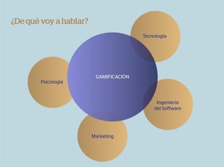 ¿De qué voy a hablar?
                                        Tecnología




                         GAMIFICACIÓN
        Psicología



                                             Ingeniería
                                            del Software




                        Marketing
 