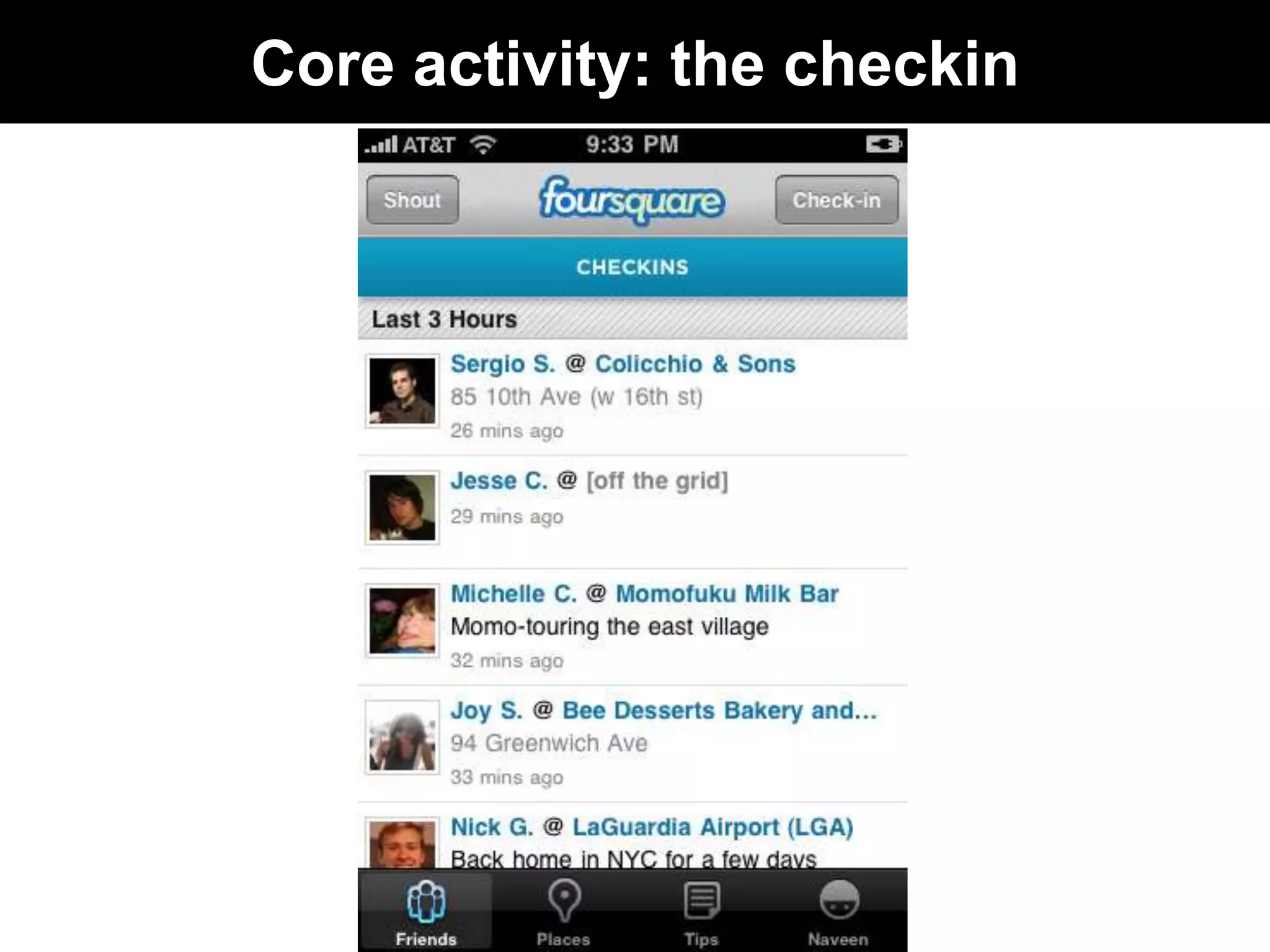Core activity: the checkin
 