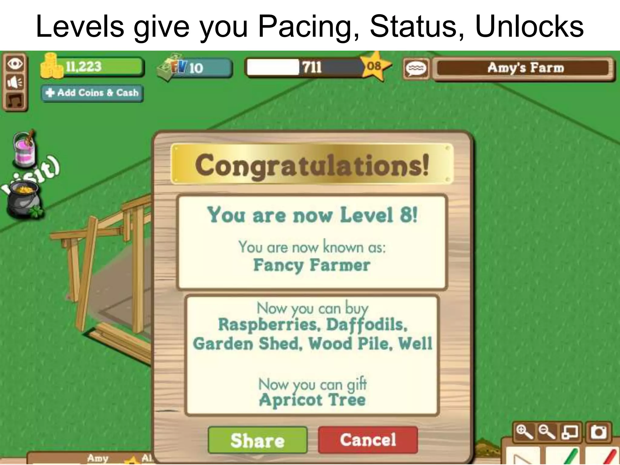 Levels give you Pacing, Status, Unlocks
 