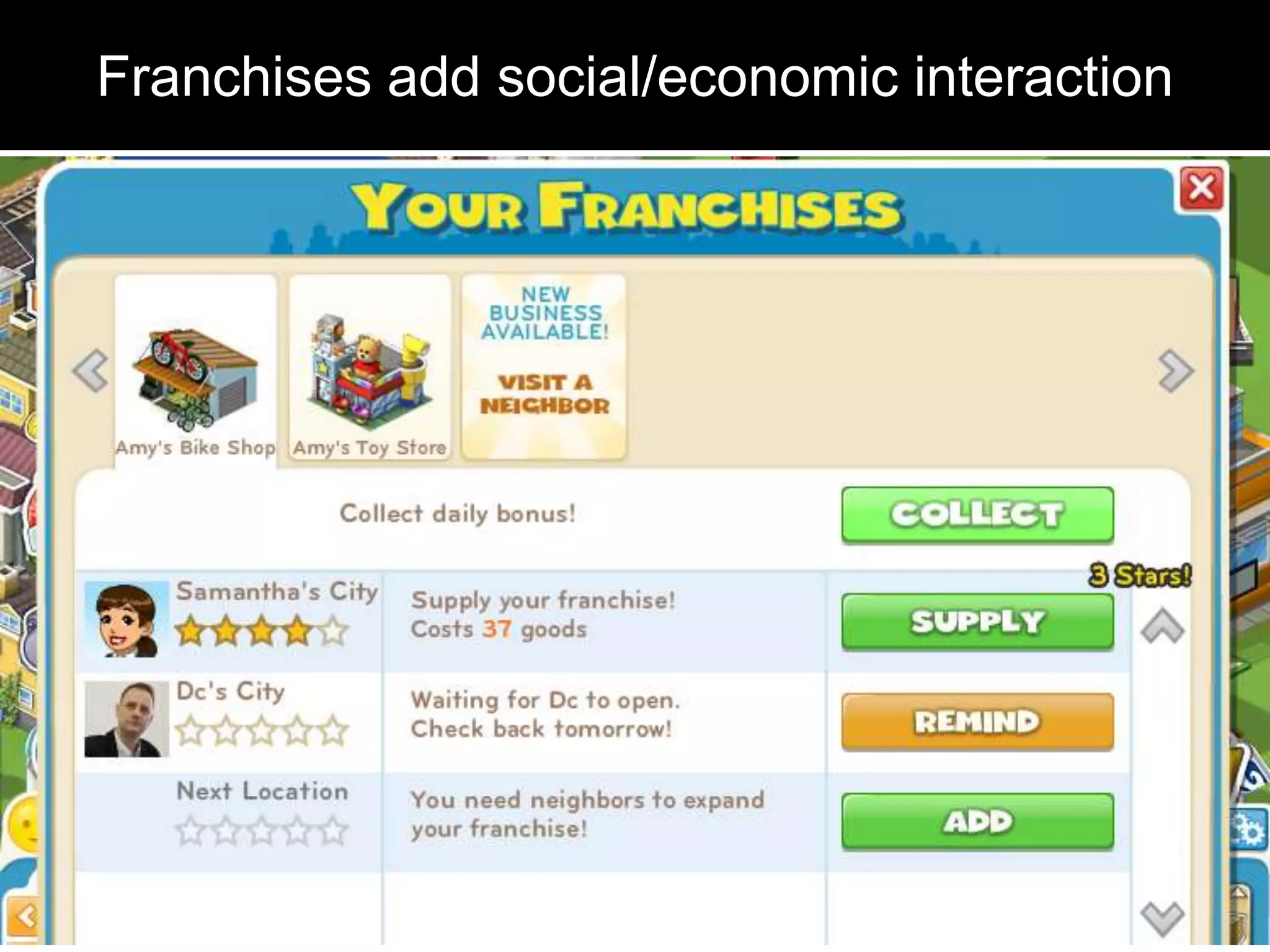 Franchises add social/economic interaction
 