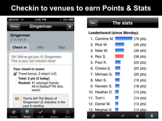 Checkin to venues to earn Points & Stats
 