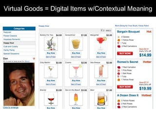 Virtual Goods = Digital Items w/Contextual Meaning
 