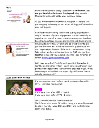 SCRIPT for Gamification 101 - 2020 Workforcefor Private Client ...