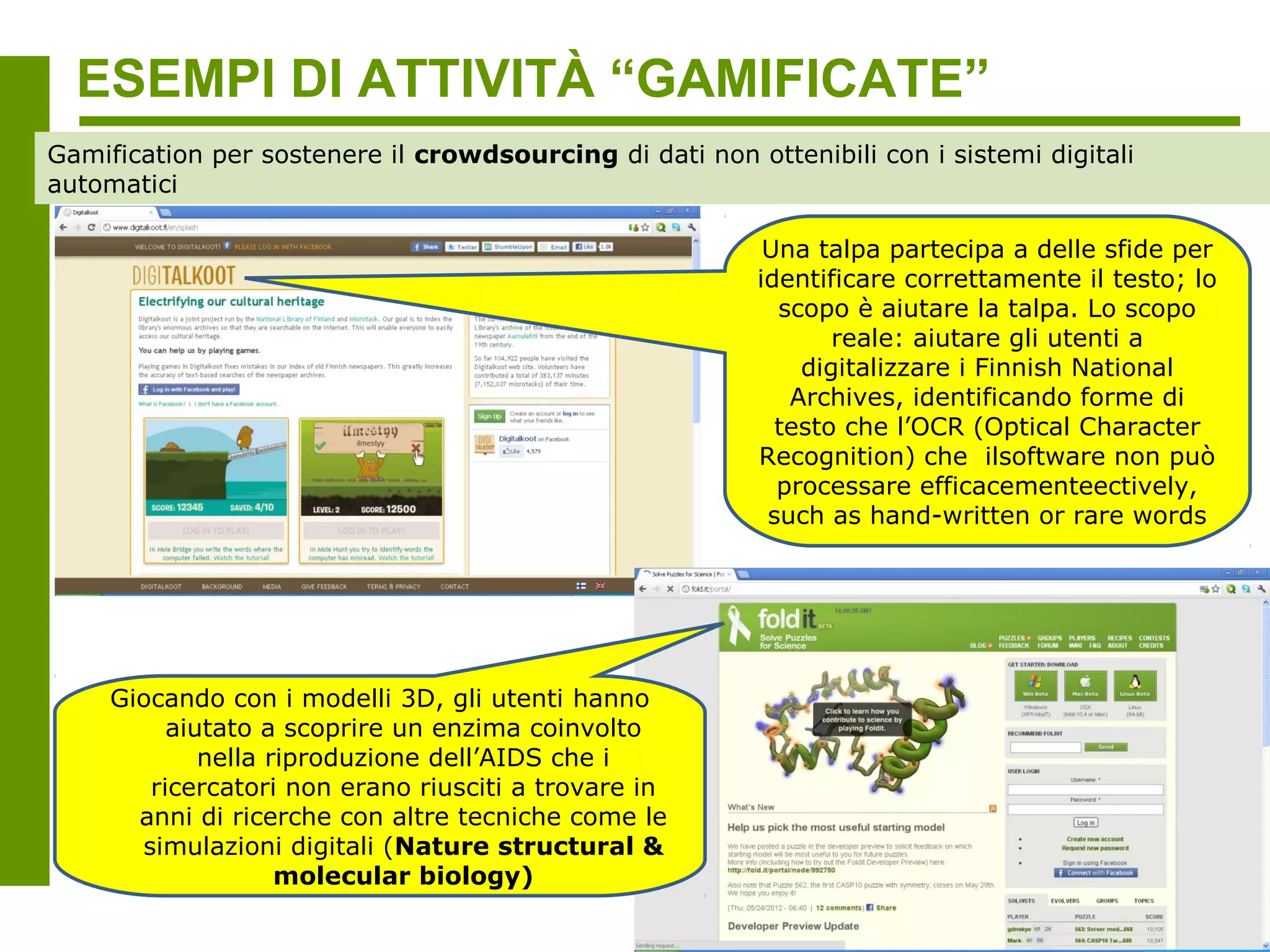 ESEMPI D’USO DEI PUNTI SOCIALI




                    una foto può essere considerata
                    interessante per vari parametri (in
                    costante evoluzione): es.
                    commento, data del commento,
                    persona che ha aggiunto la foto ai
                    suoi preferiti, tags della foto, ecc.
 