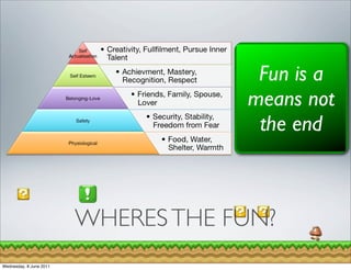 Fun is a
                                     means not
                                      the end



                         WHERES THE FUN?
Wednesday, 8 June 2011
 