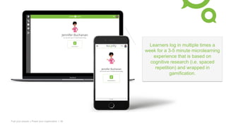 Fuel your people + Power your organization | 28
Learners log in multiple times a
week for a 3-5 minute microlearning
experience that is based on
cognitive research (i.e. spaced
repetition) and wrapped in
gamification.
 