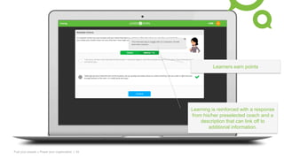 Fuel your people + Power your organization | 33
Learning is reinforced with a response
from his/her preselected coach and a
description that can link off to
additional information.
Learners earn points
 