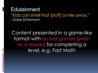 Not ready to have kids program
their own games?
• Learn with the students
• Make it an option
• Use familiar, non-game tools
• Interdisciplinary project

 