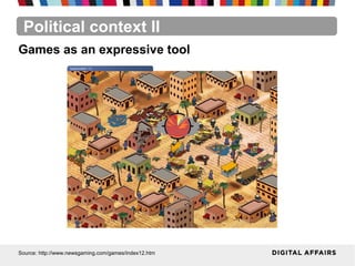 Political context II
Source: http://www.newsgaming.com/games/index12.htm
Games as an expressive tool
 