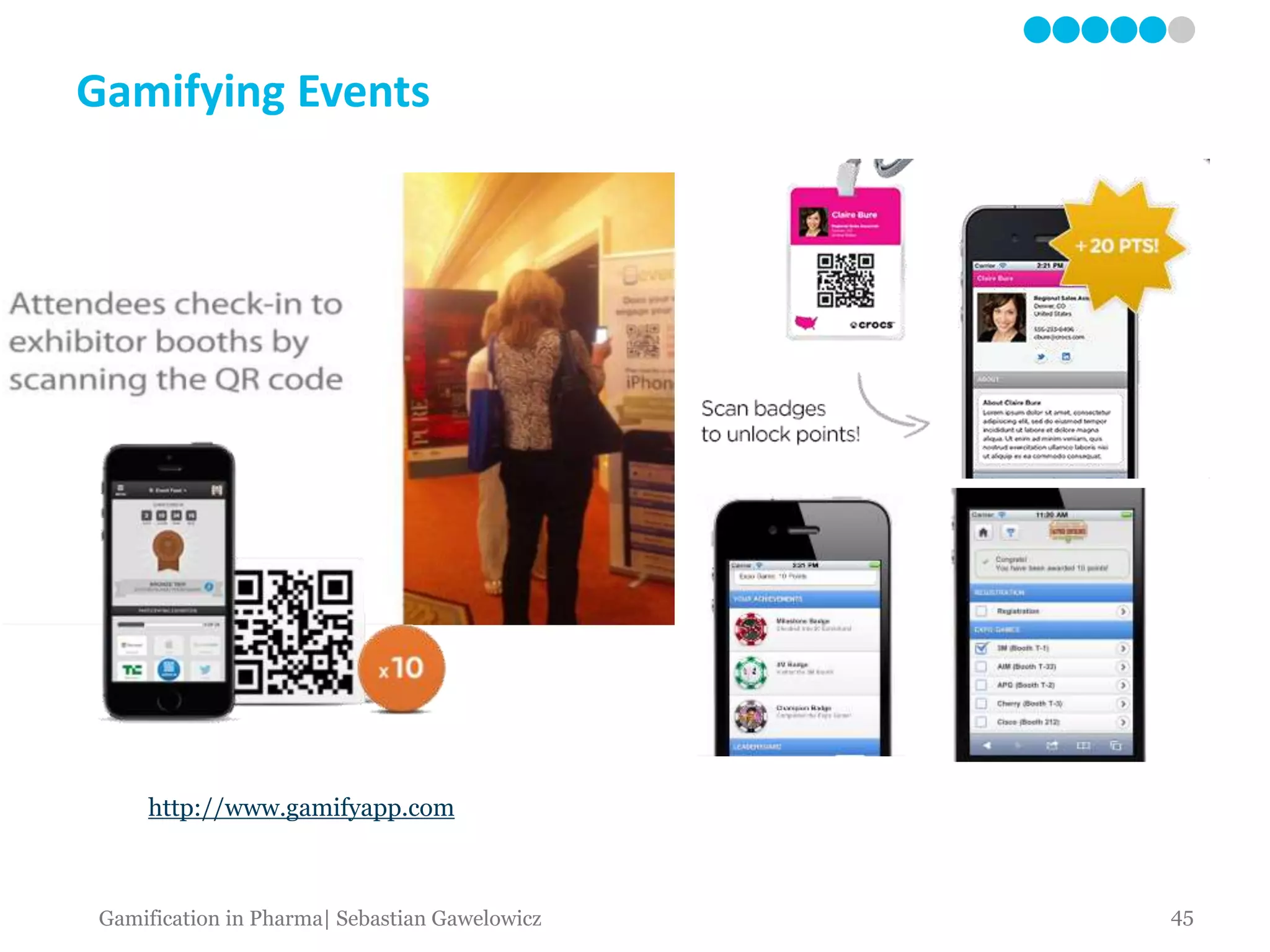 Gamifying Events
http://www.gamifyapp.com
45Gamification in Pharma| Sebastian Gawelowicz
 