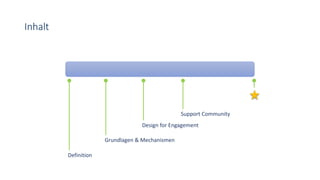 Inhalt
Definition
Grundlagen & Mechanismen
Design for Engagement
Support Community
 